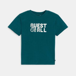 تيشيرت مزين برسالة بأكمام قصيرة، باللون الأخضر للأولاد